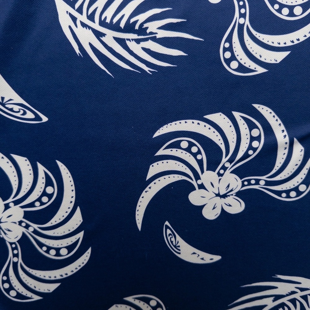 Palmwave Hawaii Polo Shirt Mens L Blueโ White Tropical Floral - Picture 8 of 17